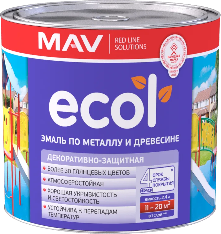 Эмаль ECOL по металлу и древесине (ПФ-115), защитная, 2,4 л