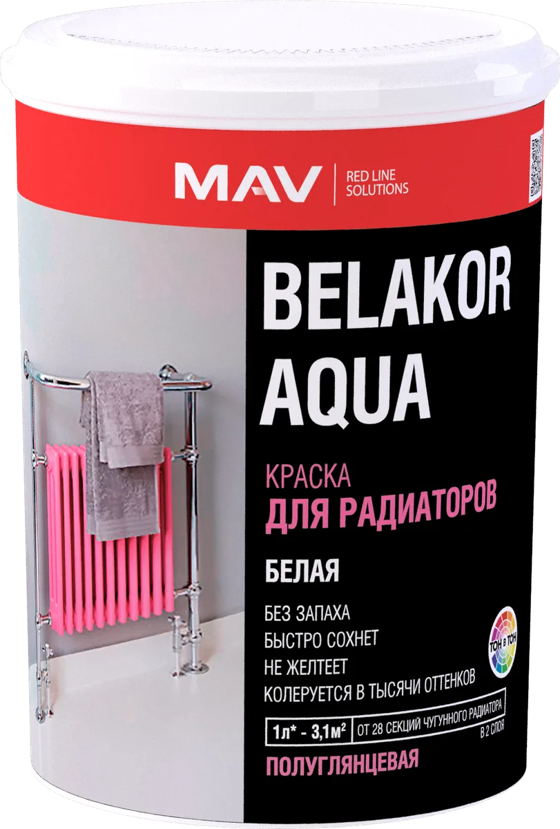 Paint BELAKOR AQUA for radiators, base TR, 1 l